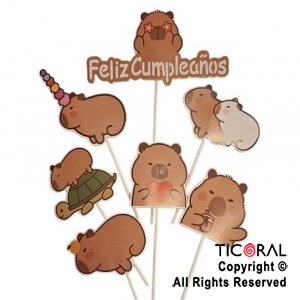 CAKE TOPPER CARPINCHO FELIZ CUMPLEAÑOS CON PINCHE X 1